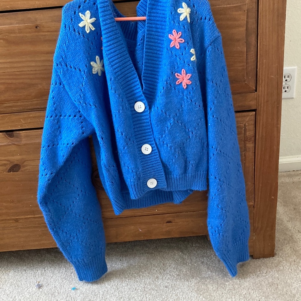 Blue button up Shein girls medium sweater